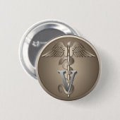 Tierärztlicher Caduceus Button (Vorne & Hinten)