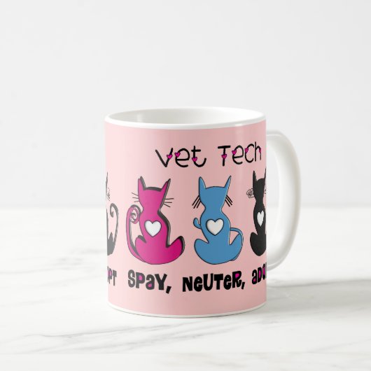 TierarztTech SPAY SÄCHLICHES ADOPTIEREN schwarze Kaffeetasse (VorderseiteRechts)