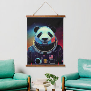 Tierastronautenspaziergang, Universum, Raum, Panda Wandteppich Mit Holzrahmen