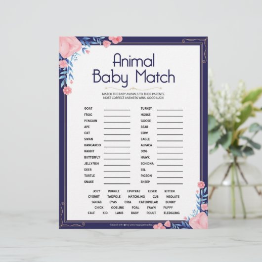 Tierbabymatte [Blumenrahmen] Briefbogen (Stehend Vorderseite)