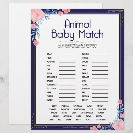 Tierbabymatte [Blumenrahmen] Briefbogen (Vorne/Hinten)