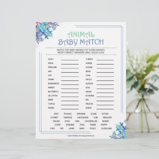 Tierbabymatte [Thema Blauer Flora] Briefbogen (Stehend Vorderseite)