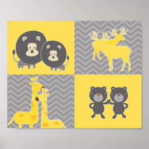 Tiercollage auf schlichtem und Zickzack Zickzack Poster