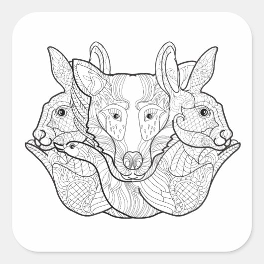 Tierdoodle der Gruppe Quadratischer Aufkleber (Vorderseite)