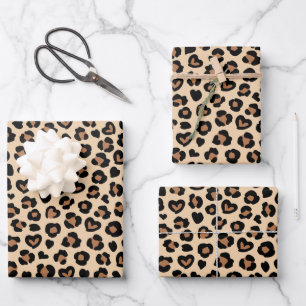 Tierdruck, Braunleopard, Geparden, Herz Geschenkpapier Set