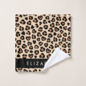 Tierdruck, Braunleopard, Herz, Ihr Name Badhandtuch Set (Waschlappen)