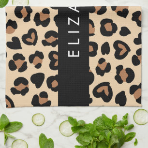 Tierdruck, Braunleopard, Herz, Ihr Name Geschirrtuch