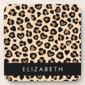Tierdruck, Braunleopard, Herz, Ihr Name Getränkeuntersetzer (Vorderseite)