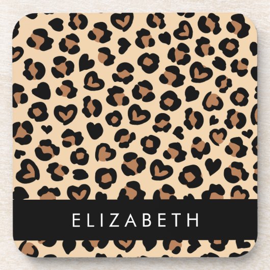 Tierdruck, Braunleopard, Herz, Ihr Name Getränkeuntersetzer (Vorderseite)