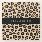 Tierdruck, Braunleopard, Herz, Ihr Name Glasuntersetzer (Vorderseite)