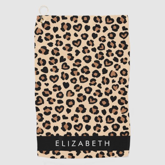 Tierdruck, Braunleopard, Herz, Ihr Name Golfhandtuch (Vorderseite)