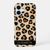 Tierdruck, Braunleopard, Herz, Ihr Name iPhone 16 Hülle (Rückseite)