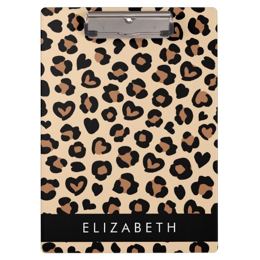 Tierdruck, Braunleopard, Herz, Ihr Name Klemmbrett (Vorderseite)