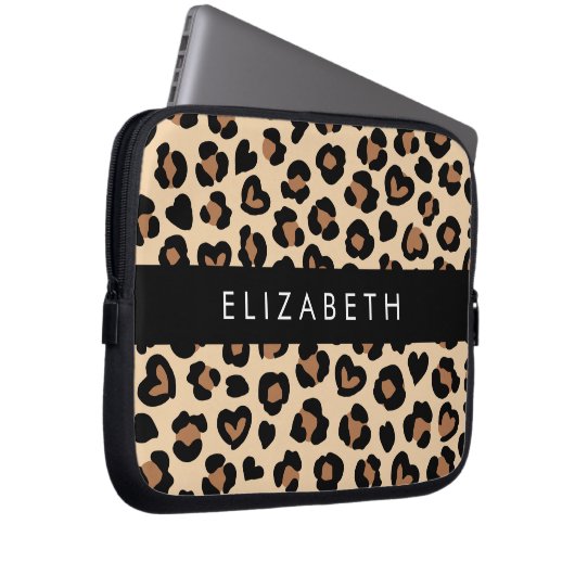 Tierdruck, Braunleopard, Herz, Ihr Name Laptopschutzhülle (Vorne Rechts)