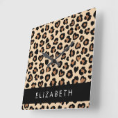 Tierdruck, Braunleopard, Herz, Ihr Name Quadratische Wanduhr (Winkel)