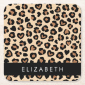 Tierdruck, Braunleopard, Herz, Ihr Name Rechteckiger Pappuntersetzer (Vorderseite)