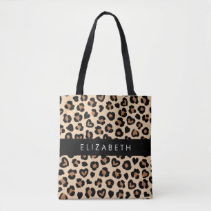Tierdruck, Braunleopard, Herz, Ihr Name Tasche