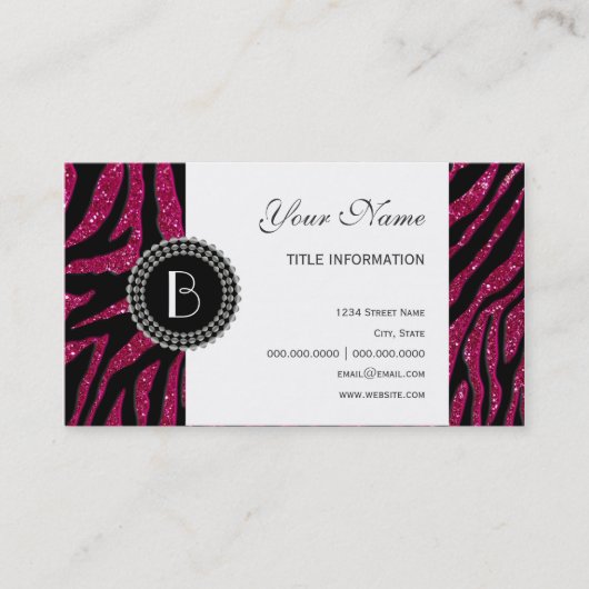 Tierdruck-Glitzerzebra-Muster und Monogramm Visitenkarte (Vorderseite)