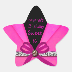 Tierdruck Hot Pink & Black gefaltete Sweet 16 Stern-Aufkleber