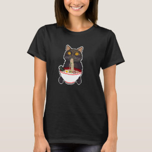 Tierdruck Japanisch Lustige Schwarze Katze Isst Ra T-Shirt