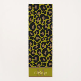 Tierdruck Leopard olivgrün Monogramm Name Yogamatte