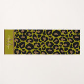 Tierdruck Leopard olivgrün Monogramm Name Yogamatte (Vorderseite (Horizontal))