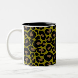 Tierdruck Leopard olivgrün schwarz initial Zweifarbige Tasse