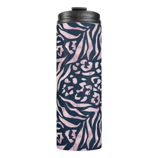 Tierdruck, Leopard, Tiger, Blau, Rosa, Haut Thermosbecher (Vorderseite)
