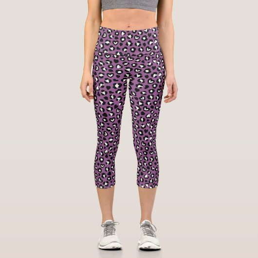 Tierdruck, Lila Leopard, Geparden, Herz Capri Leggings (Vorderseite)