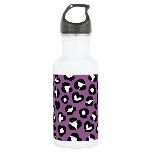 Tierdruck, Lila Leopard, Geparden, Herz Edelstahlflasche (Vorderseite)