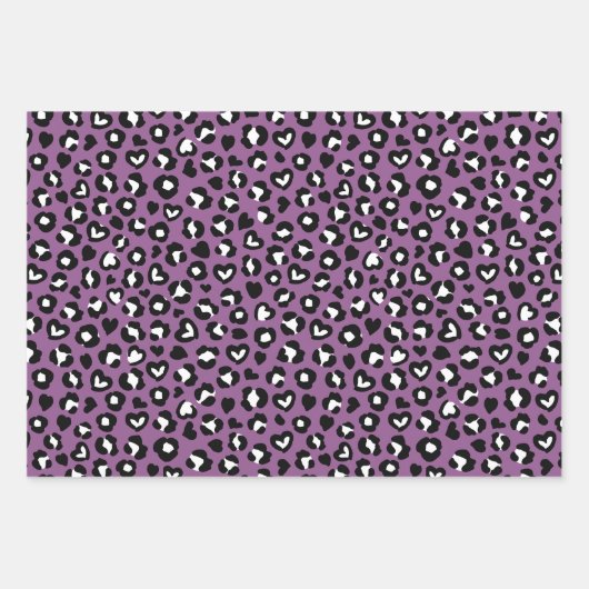 Tierdruck, Lila Leopard, Geparden, Herz Geschenkpapier Set (Vorderseite 2)