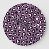 Tierdruck, Lila Leopard, Geparden, Herz Große Wanduhr (Vorderseite)