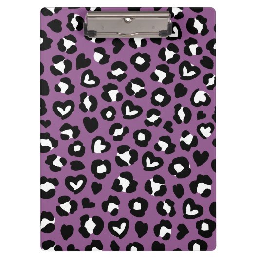 Tierdruck, Lila Leopard, Geparden, Herz Klemmbrett (Vorderseite)