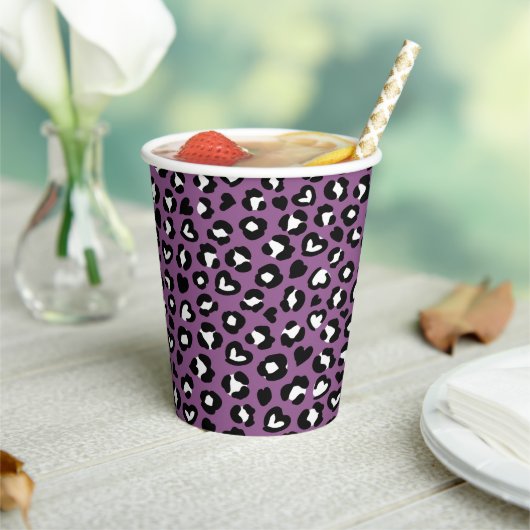 Tierdruck, Lila Leopard, Geparden, Herz Pappbecher (In Situ)