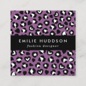 Tierdruck, Lila Leopard, Geparden, Herz Quadratische Visitenkarte (Vorderseite)
