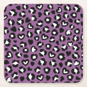 Tierdruck, Lila Leopard, Geparden, Herz Rechteckiger Pappuntersetzer (Vorderseite)