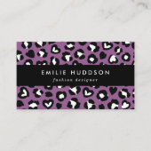 Tierdruck, Lila Leopard, Geparden, Herz Visitenkarte (Vorderseite)