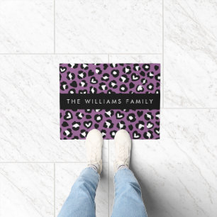 Tierdruck, Lila Leopard, Herz, Ihr Name Fußmatte