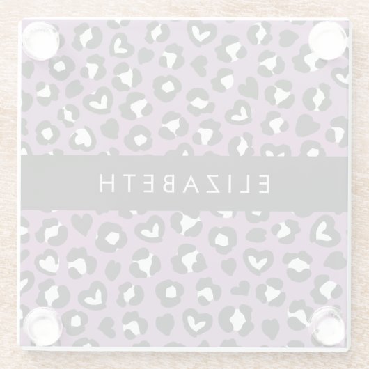 Tierdruck, Lila Leopard, Herz, Ihr Name Glasuntersetzer (Rückseite)