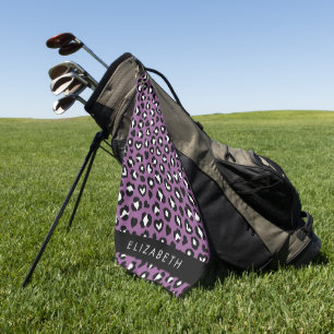 Tierdruck, Lila Leopard, Herz, Ihr Name Golfhandtuch