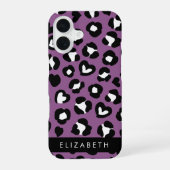 Tierdruck, Lila Leopard, Herz, Ihr Name iPhone 16 Hülle (Rückseite)