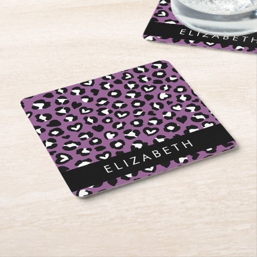 Tierdruck, Lila Leopard, Herz, Ihr Name Rechteckiger Pappuntersetzer (angewinkelt)