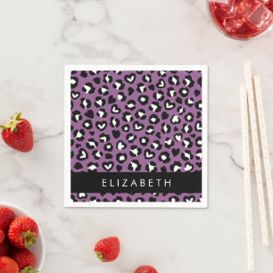 Tierdruck, Lila Leopard, Herz, Ihr Name Serviette
