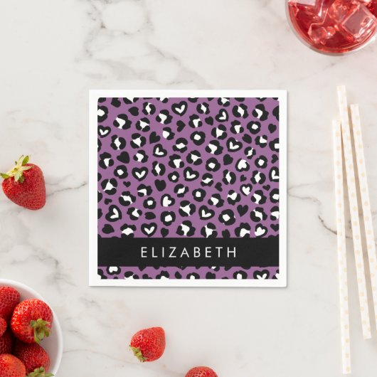 Tierdruck, Lila Leopard, Herz, Ihr Name Serviette (Beispiel)