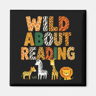 Tierdruck-Motiv 'ein Buch lesen' Kinder wild auf L Magnet