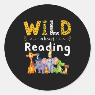 Tierdruck-Motiv 'ein Buch lesend' Kinder wild dara Runder Aufkleber