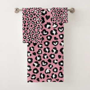 Tierdruck, rosa Leopard, Geparden, Herz Badhandtuch Set
