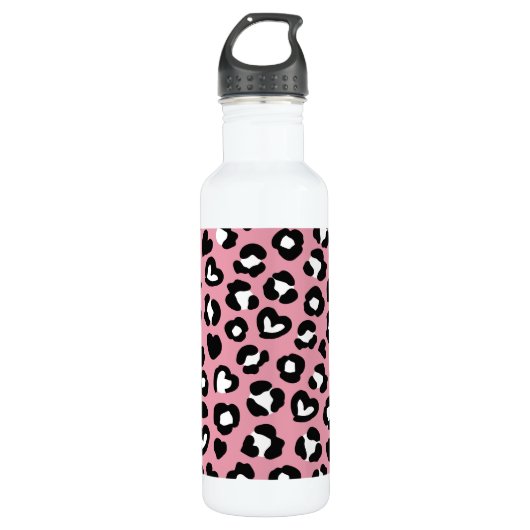 Tierdruck, rosa Leopard, Geparden, Herz Edelstahlflasche (Vorderseite)