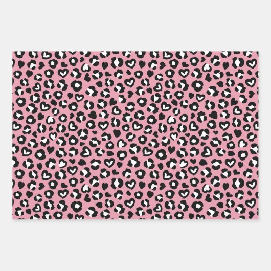 Tierdruck, rosa Leopard, Geparden, Herz Geschenkpapier Set (Vorderseite)