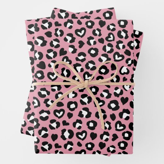 Tierdruck, rosa Leopard, Geparden, Herz Geschenkpapier Set (Beispiel)